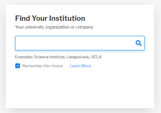 The externally-hosted login form allowing you to select your institution.